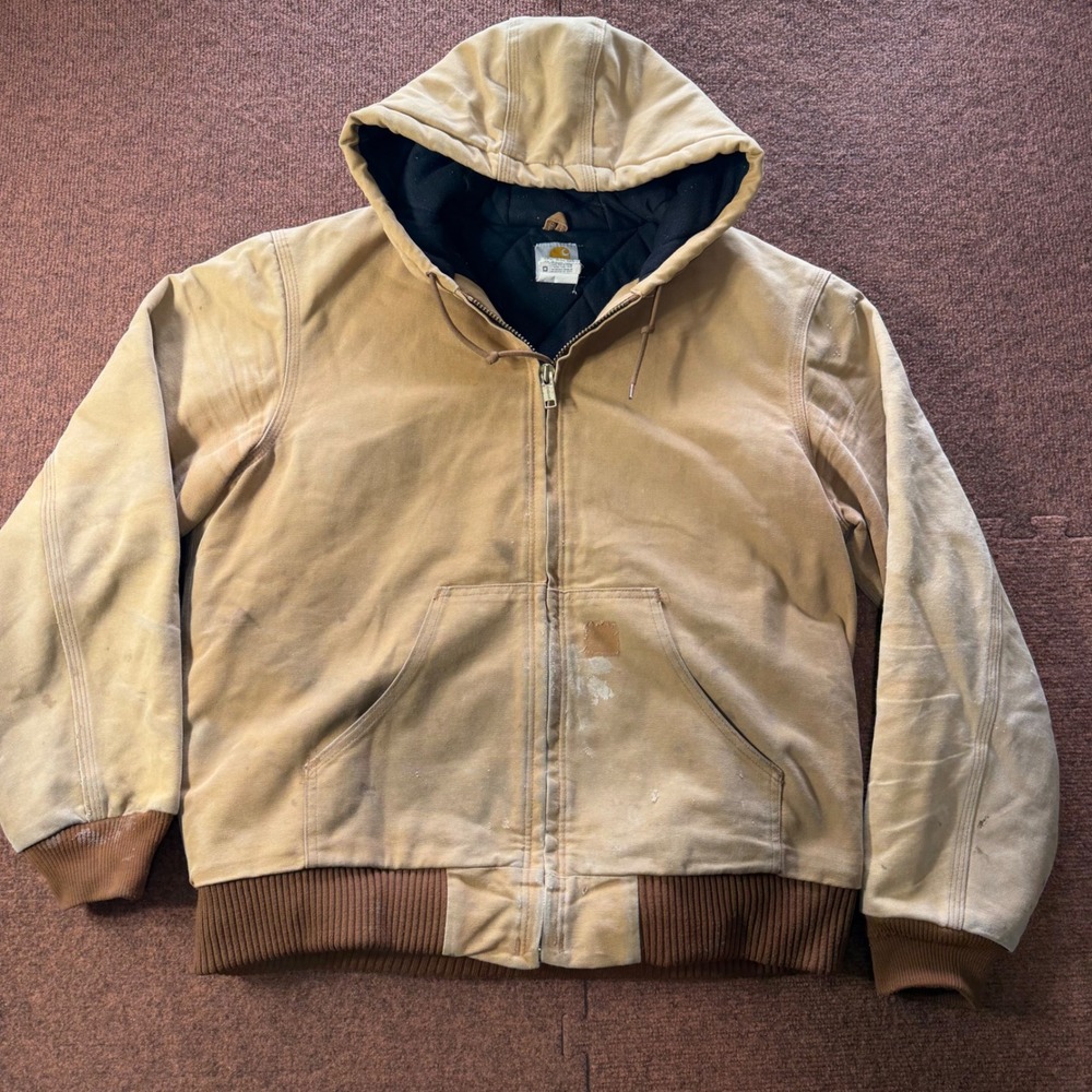 Carhartt J140 BRN Duck Active Jacket Mens Medium Brown Distressed Made in USA B-